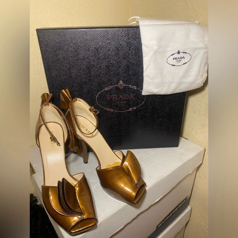 Prada Women's Metallic Bronze Heels